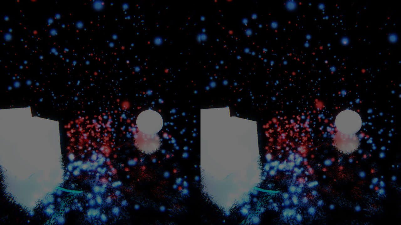 Unwarped screenshot of the first scene from SightLine - The Chair; cubes in a shallow sea of water