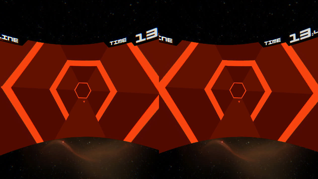 Unwarped screenshot of Super Hexagon, as seen through Virtual Desktop