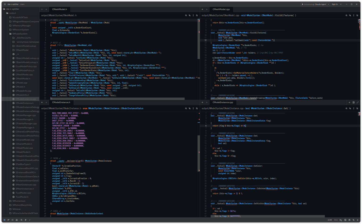 ida-c-splitter output, as viewed in Zed